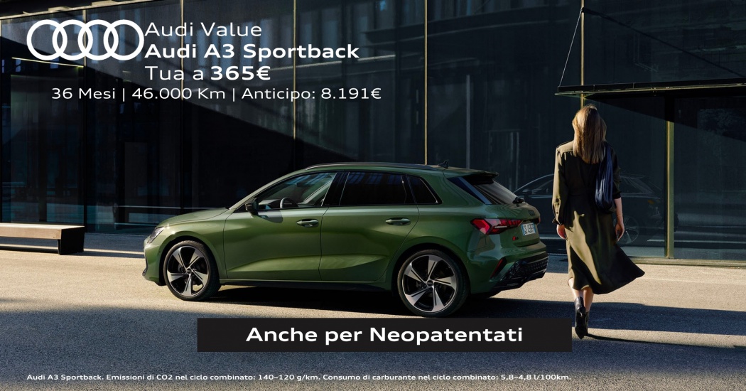 Nuova Audi A3 Sportback con offerta Audi Value.