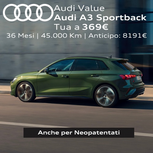 Nuova Audi A3 Sportback con offerta Audi Value.
